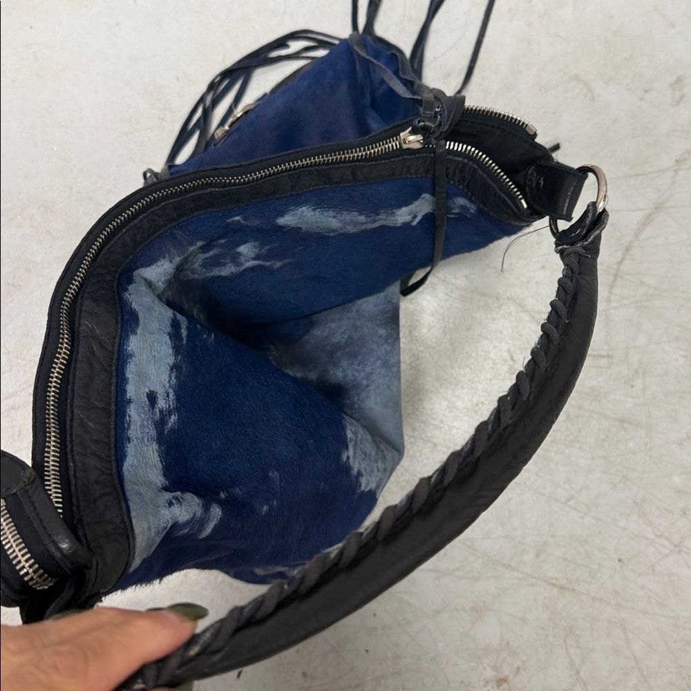 BALENCIAGA The Day Hair Calf Bag Hobo - Blue Dyed - LIKE NEW Condition - Zip Top - Picture 4 of 6